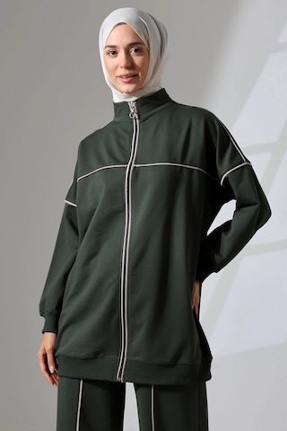 Mihran Butik Kadın Haki Yeşili Mevsimlik Penye Alt Üst Spor Ve Rahat Tesettür Takım Haki Yeşili