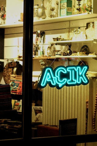 Açık Yazısı Neon Led Dükkan - İşyeri - Kapı Yazısı Mavi Mavi