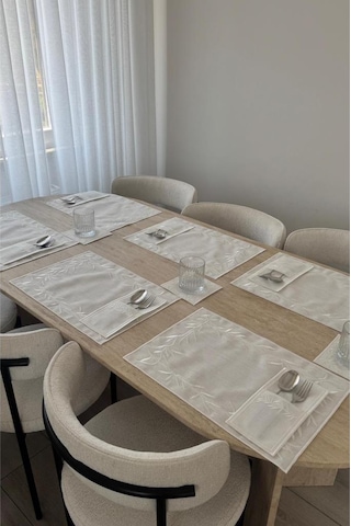 Nazlım Keten Nakışlı Amerikan Servis Takımı 19 Parça Krem Krem