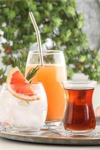 Lav Bade Cam Çeyiz Seti 24'lü (6 Çay Bardağı, 6 Çay Tabağı, 6 Meşrubat Bardağı, 6 Su Bardağı)