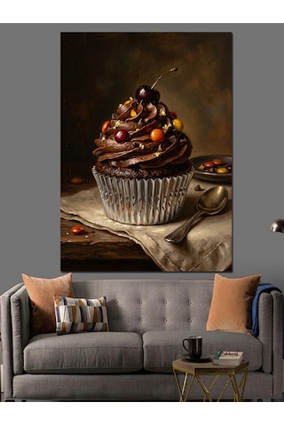 Çikolatalı Ve Renkli Draje Süslemeli Cupcake Dekoratif Kanvas - Mdf Ahşap Tablo