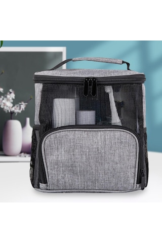 Suntek Seyahat Kozmetik Çantası Fermuar Asılı Örgü Kozmetik Tren Çantası Kadın Erkek Gri Çok Renkli