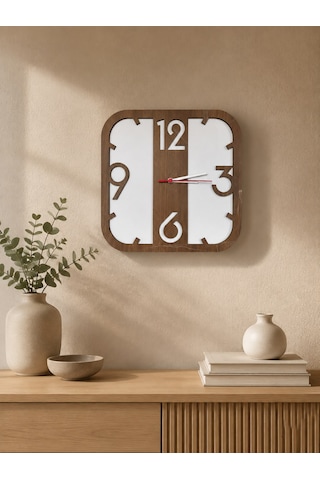 Modern Dekoratif Sessiz 30 Cm Kare Duvar Saati Beyaz - Kahverengi