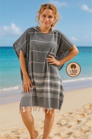 %100 Pamuk Yetişkin Peştemal Panço Bornoz Plaj Havlusu Gri L-xl Gri