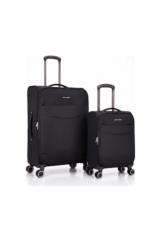 Pierre Cardin 2 Li Kumaş Valiz Seti Büyük + Kabin Körüklü Geniş Hacimli, Sessiz Tekerlek Siyah 04pc6005