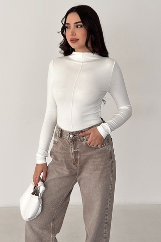 Noa & Noa Kadın Dikiş Detaylı Fit Bluz White Line Beyaz