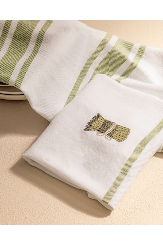 Asperge 2'li Nakışlı Kurulama Bezi - Beyaz/yeşil 8684427202203 Çok Renkli