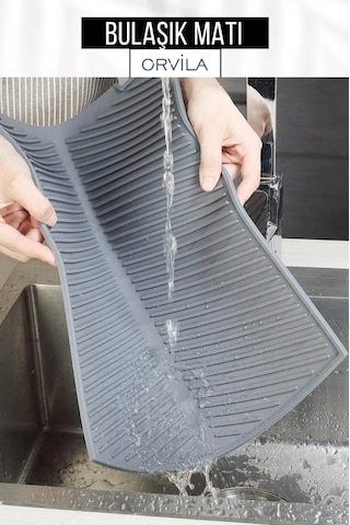 Silikon Bulaşık Kurutma Matı Maxi Boy 44x33cm Antrasit Gri Antrasit - Gri
