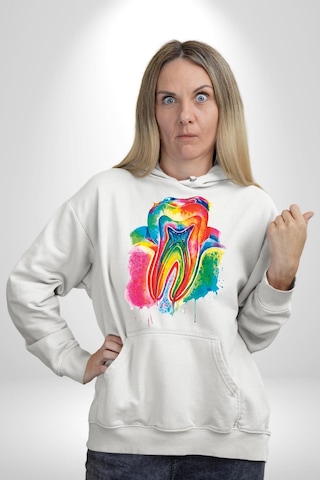 Diş Doktoru Diş Anatomisi Özel Tasarım Kadın Erkek Beyaz Kapüşonlu Sweatshirt Hoodie Beyaz