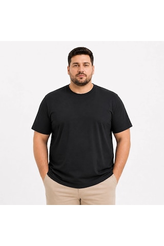 Barlashive Erkek Battal Big Size Basic Tişört Bisiklet Yaka Rahat Kalıp T-shirt - Siyah Çok Renkli