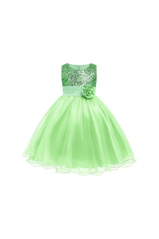 Kız Çocuk Pullu Payetli Abiye Elbise-Yeşil