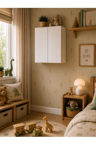 3 Raflı Çok Amaçlı Oyuncak Dolabı Mat Beyaz Mdf Lam 69x55x25 CM Yavaşlatıcılı Kapaklı