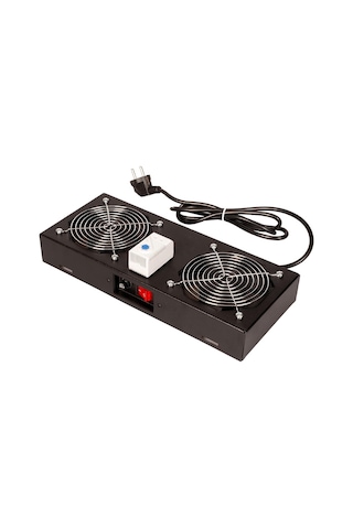 Lande 2 Li Fan Modülü Termostatlı, Switchli Anahtarlı Duvar Tipi Siyah Ral 9005