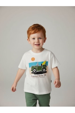 Zekids Erkek Bebek Araba Baskılı Tasarım T-shirt-17197 Çok Renkli