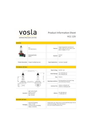Vosla 12v H11 Ampul 55w Pgj19-2 Vs28078 2 Li