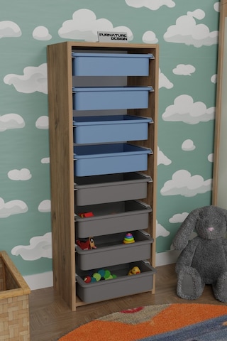 8 Sepetli Çok Amaçlı Oyuncak Dolabı - Atlantik Çam-mavi&gri