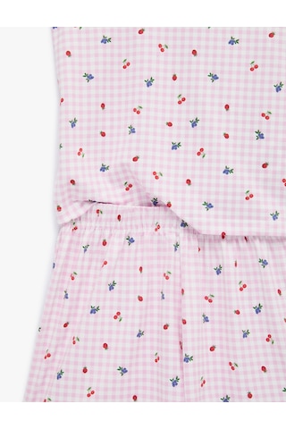 Koton Dantel Detaylı V Yaka Askılı Şortlu 2'li Pijama Takımı Pembe Ekose 6slk40168mk