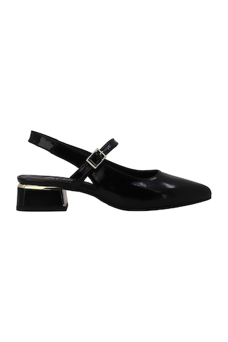 Albini Hakiki Rugan Deri Tokalı Slingback Kadın Topuklu Ayakkabı Alb26109519yr Siyah