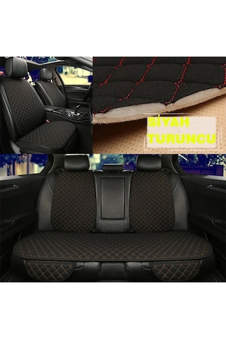 Araba Terletmez Ergonomik Koltuk Minderi 7 Parça - 5 Koltuk Tam Set Siyah Turuncu