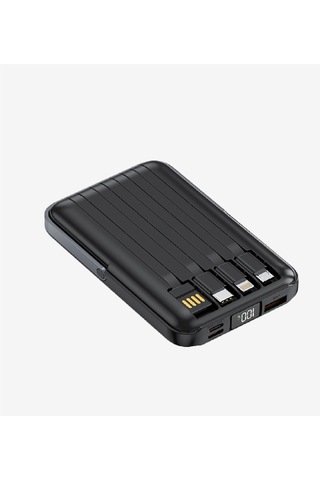Linktech Powerbank Wf27 - 10.000 Mah Çoklu Kablolu Ve Kablosuz Hızlı Şarjlı Powerbank - Kaliteli Taş Siyah