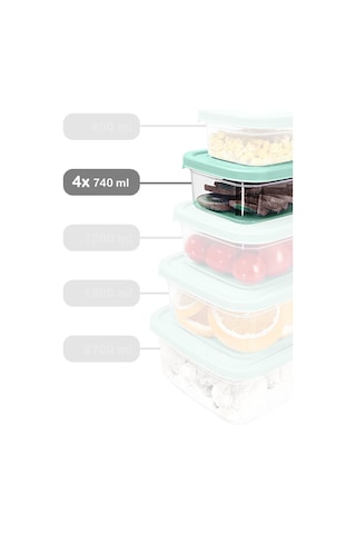 Meleni Home 4 Adet Dikdörtgen Erzak Saklama Kabı Mikrodalgaya Uygun Düzenleyici Organizer 740 ML Yeşil