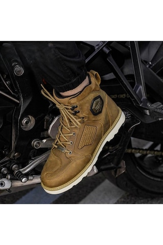 Ebakbak Motosiklet Retro Korumalı Bot Hakiki Deri Aşınmaya Dayanıklı Vintage Brown Motor Botu