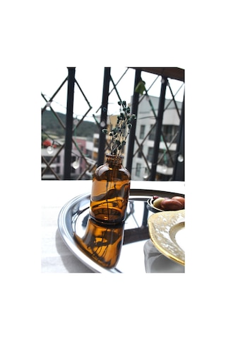 2 Adet Mini Amber Cam Vazo 50 Ml Kahve Yanı Minik Vazo 7 Cm Sunum Vazosu