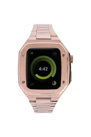 Newface Apple Watch Uyumlu44mm Metal Petek Kasalı Kordon - Rose Gold