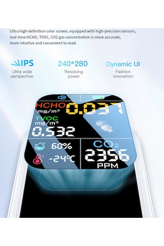 Suofeng Taşınabilir Hava Kalitesi Monitörü - Co2, Sıcaklık Ve Nem Ölçer, Ev Ve Ofis İçin Kompakt Test Cihazı Beyaz