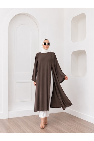 Unika Boutique Kadın Uzun Yırtmaçlı Abaya Tunik Kahve