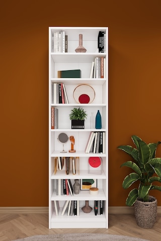 Asra Trend K-01 %100 MDF 60 cm 7 Raflı Kitaplık Ofis Dosya Rafı Kütüphane Beyaz