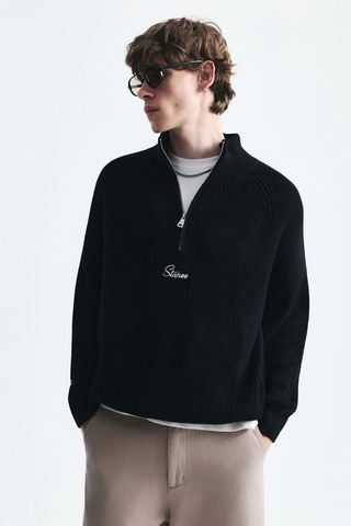 Vamos Fermuar Kapama Dik Yaka Sweatshirt Siyah
