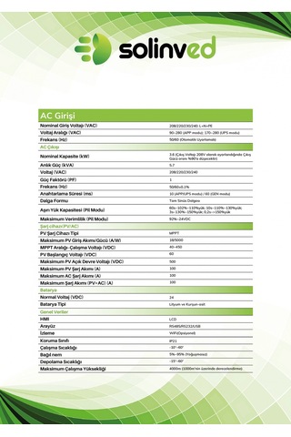 Solinved 3.6 Kw Gordion Serisi Mppt Off-grid Inverter