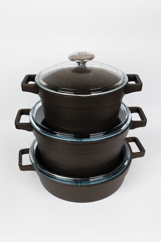 Masterchef Döküm 7 Parça Set Çizgili Tencere Kahverengi