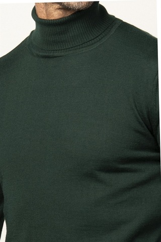 Tudors Slim Fit Dar Kesim Tam Boğazlı Yaka Düz Yün Erkek Kazak-25723 Yeşil