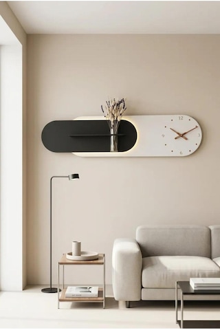 Kardelen Ahşap Pilli Ledli İskandinav Tarzı Salon Duvar Rafı Modern Çiçeklik 112 X 28 Cm Paris Grisi - Antrasit