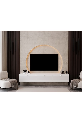 Melura Tv Ünitesi - Tv Sehpası 200 Cm Duvara Monte %100 Mdf Beyaz