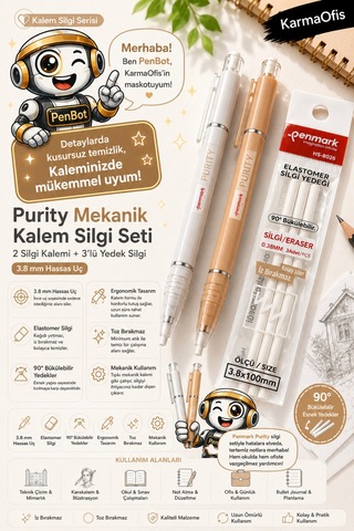 Beyaz Ve Turuncu Purity Mekanik Kalem Silgi Seti 3.8 Mm 2 Adet Silgi Kalemi + 3 Lü Silgi Yedeği