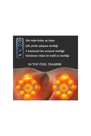 Ovmalı Isıtmalı Boyun Bel Sırt Omuz Masaj Yastığı Masaj Aleti Kol Dayamalı Titreşimli