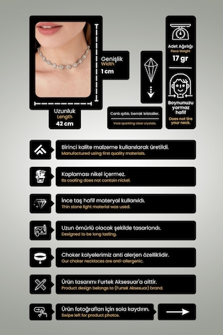 Kadın Helena Kristal Zirkon Taşlı Model Gümüş Gelin Choker Çok Renkli