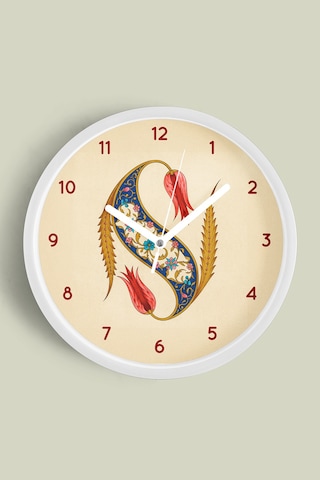 Hat Sanatı Motifli Osmanlı Desenli Klasik İslami Modern Duvar Saati - 30cm - Önü Camlı Beyaz Kasa Beyaz