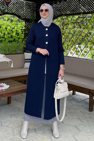 Sinem Çelik Örme Triko Hırka Lacivert Çok Renkli