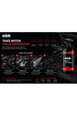 Edde Araba Araç Oto Premium Motor Temizleyici Sprey Motor Temizleme Spreyi 500 Ml Oto Detailing
