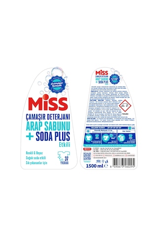 Miss Sıvı Çamaşır Deterjanı Arap Sabunu + Soda Etkili 1.5 Lt 3'lü 1500 ML