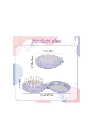 Adet Aynalı Yuvarlak Saç Fırçası, Kadınlar İçin Mor Katlanır Saç Fırçası, Aynalı Katlanır Mini Cep Saç Tarağı, Seyahat Seti Hediye Fikri