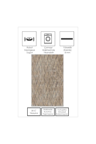 West Home Dijital Baskı Yıkanabilir Kaymaz Taban Bej Salon Halısı Mutfak Halısı Yolluk Wh 530 Beige