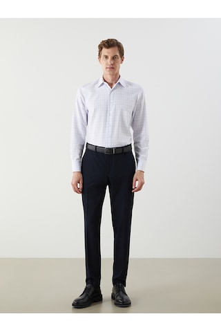 Lcw Busıness Mavi Regular Fit Uzun Kollu Ekose Gabardin Erkek Gömlek