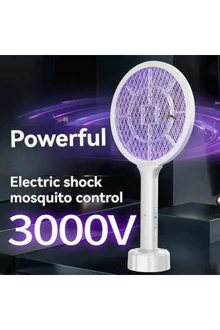 Boatshop1 Usb Şarj Edilebilir Beyaz El Tipi Sivrisinek Raketi Led Gece Lambalı Çift Modlu Elektrikli Böcek Öldürücü Ev Ofis Bahçe İçin