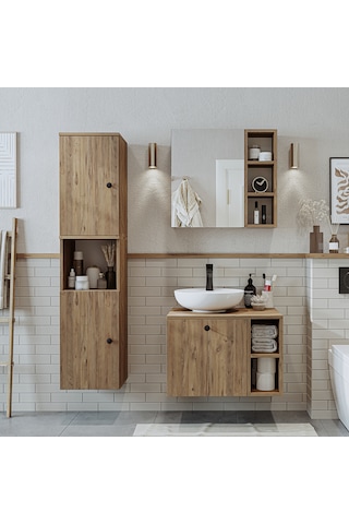Lavabolu Mdf 65 Cm Lotus Çekmeceli Banyo Dolabı + Aynalı Dlp Atl Atlantik Çam