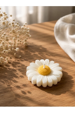 25 Adet El Yapımı Kraft Kutulu Papatya Mum, Hediyelik, Düğün, Nikah, Kına, Söz 001 - Beyaz